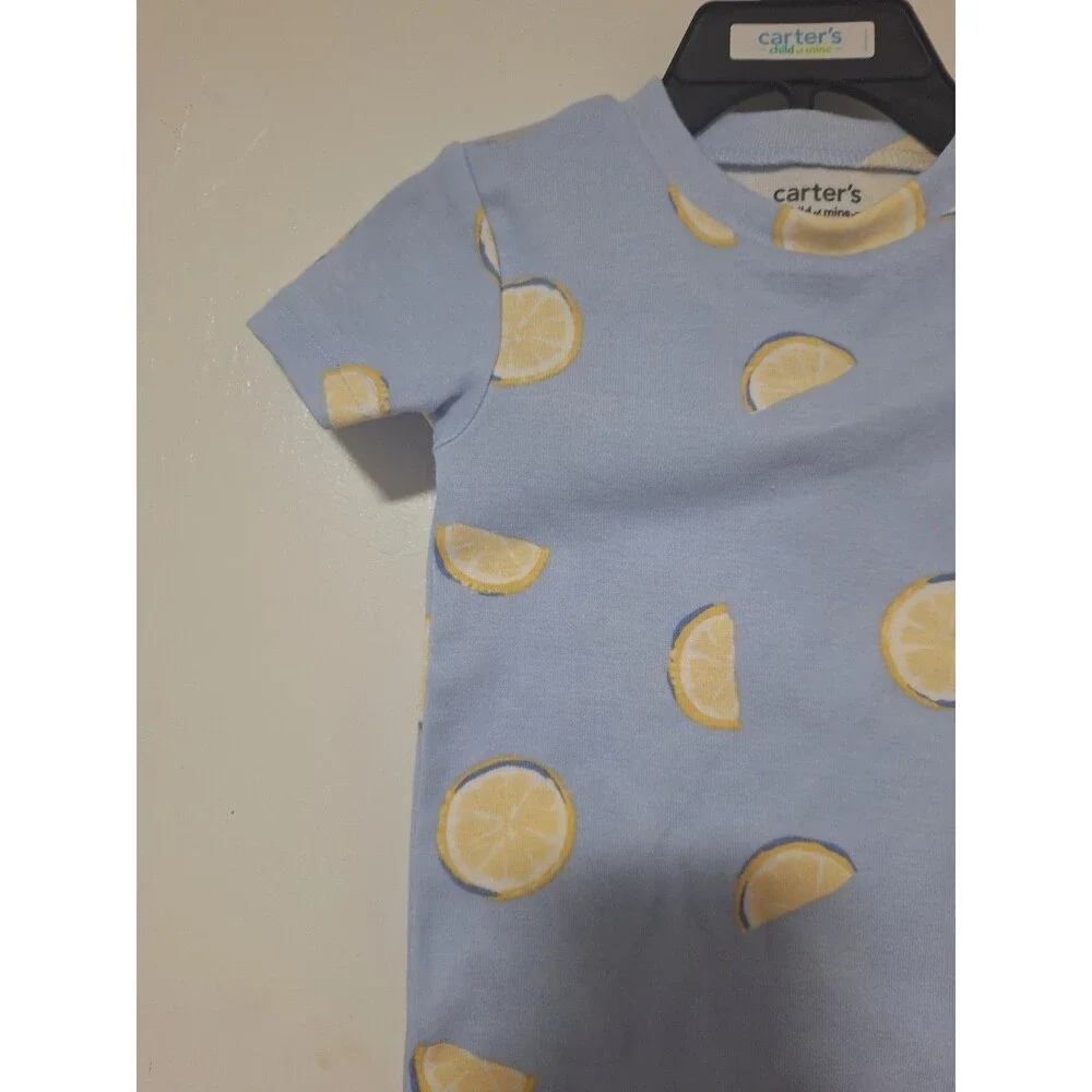 Carter's Child of Mine 2-Piece Cotton Knit Pajama Set 18M Blue Lemon Print